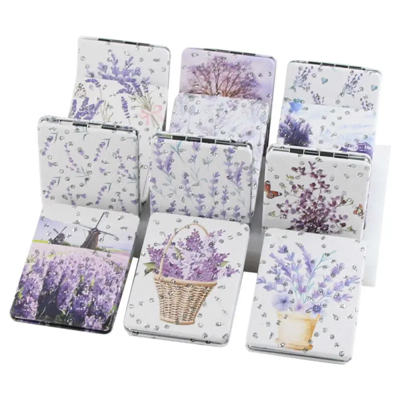 Oglinda de buzunar cu sclipici lavanda 6×8 cm